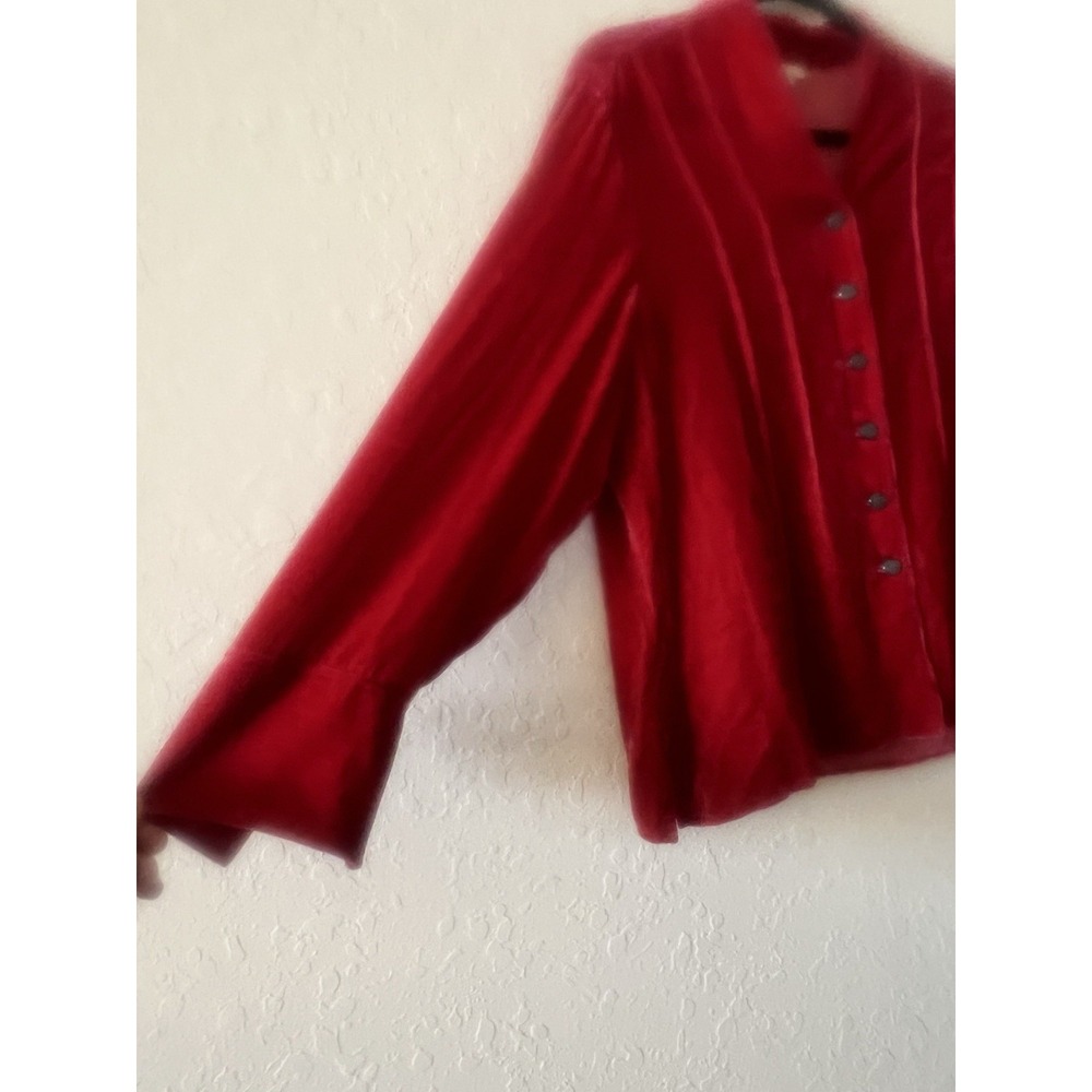 J Jill Crushed Rich Red Velvet Button Up Tunic Top Blouse Silk Blend L Petite - Picture 4 of 10